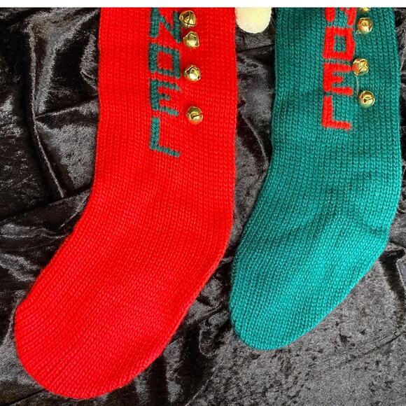 Needlepoint Vintage Long Sock Christmas Stocking Bells Department 56 Knit - Picture 4 of 10